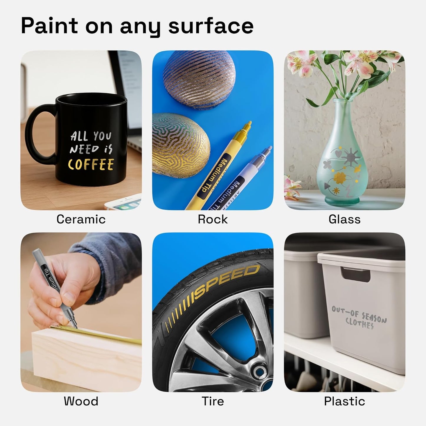 ARTISTRO 2 Gold & Silver Permanent Marker - Waterproof Markers for Tire, Fabric, Rocks, Glass, Ceramic, Wood, Paper - Oil Based Paint Pens - Medium Tip 3mm