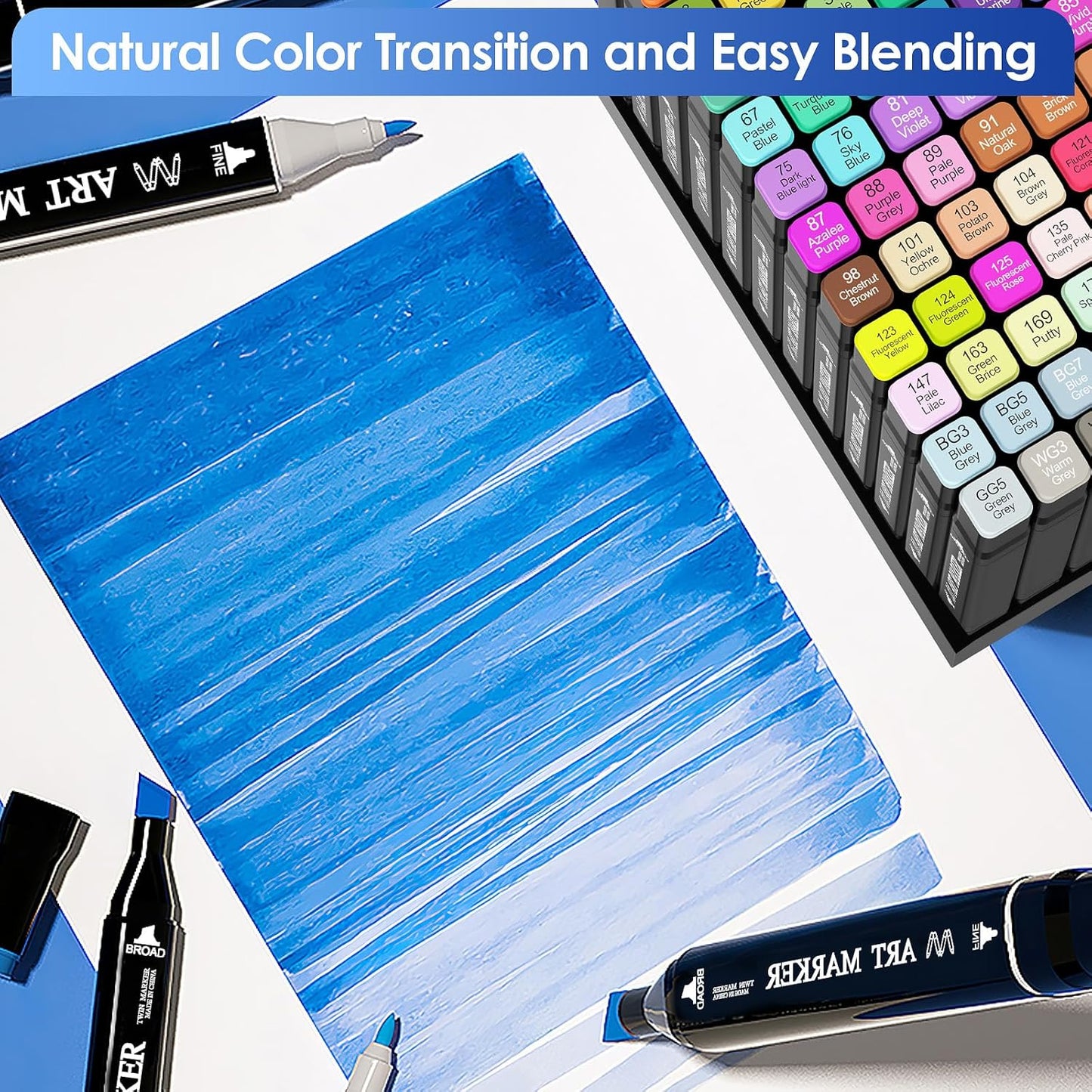 Banral Alcohol Markers Set, 72 Colors Dual Tip Alcohol Based Art Marker for Artists, Permanent Drawing Markers for Adult Coloring Sketching Illustration with Case and Holders