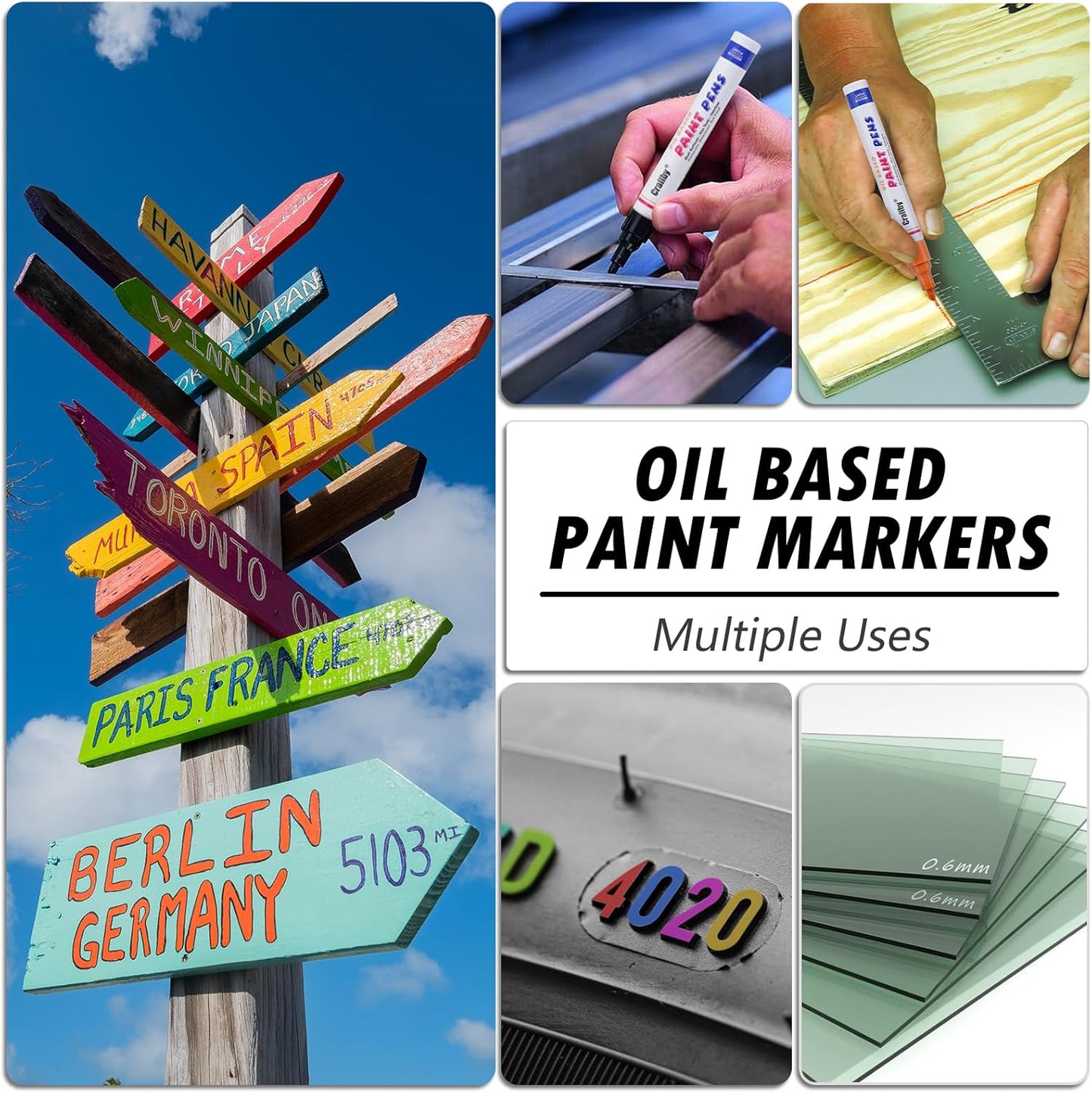 Blue Paint Markers, 5 Pack Oil-Based Waterproof Quick Dry Permanent Paint Pen Set for Rocks Painting, Wood, Fabric, Plastic, Canvas, Glass, Mugs, Metal, Tire, Stone, DIY Craft