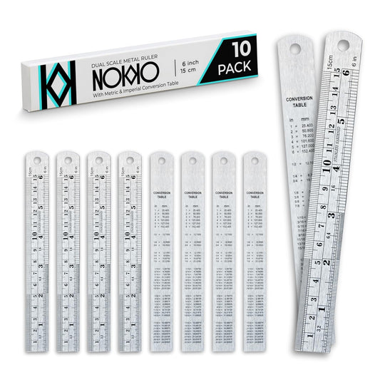 6 Inch Metal Ruler Bulk Set - 10-Pack of Compact 6 Inch / 15cm Stainless Steel Rulers - Precise Edge-Starting Imperial & Metric Measurements - Essential for Classrooms, Workshops, and Offices