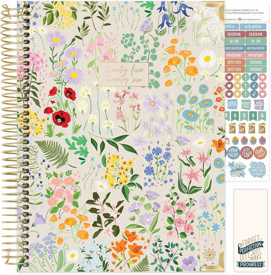 bloom daily planners HARDCOVER 2025-2026 (8.5" x 11") Academic Year Day Planner (July 2025 - July 2026) - Task Goal Organizer - Monthly & Weekly Inspirational Agenda Book - Garden Party, Beige