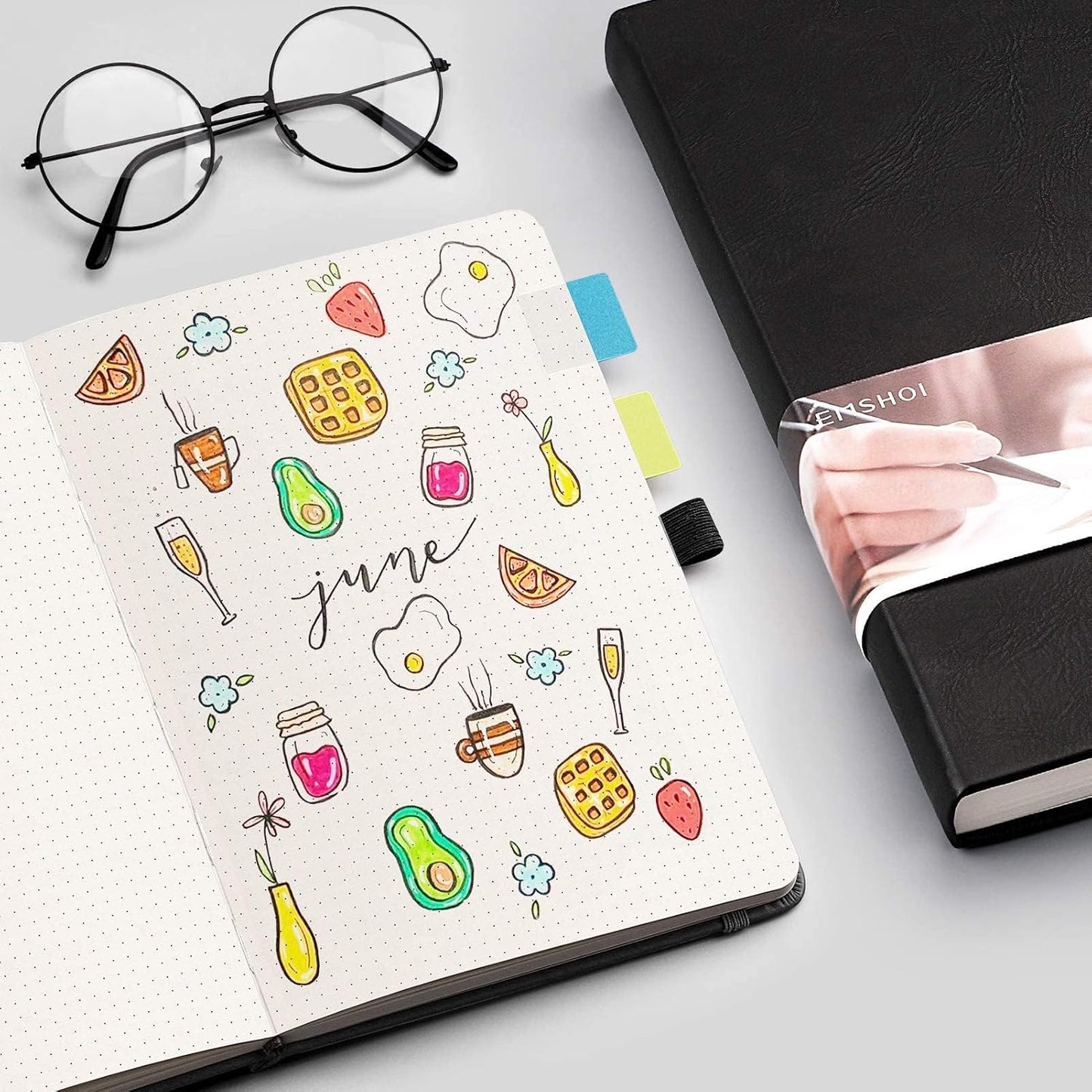 EMSHOI Dotted Notebook - 256 Pages A5 Dotted Grid Journal Notebook,120gsm Thick Paper,16 Perforated Pages, Smooth PU Leather, Inner Pocket,5.75'' × 8.38''-Black