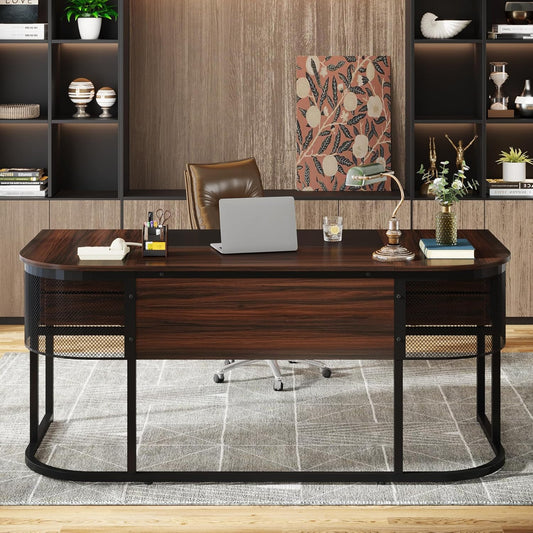 Tribesigns 63-Inch Executive Desk with 4 Drawers, Large Home Office Desk Computer Desk, Business Furniture Desk Workstation for Home Office, Dark Walnut