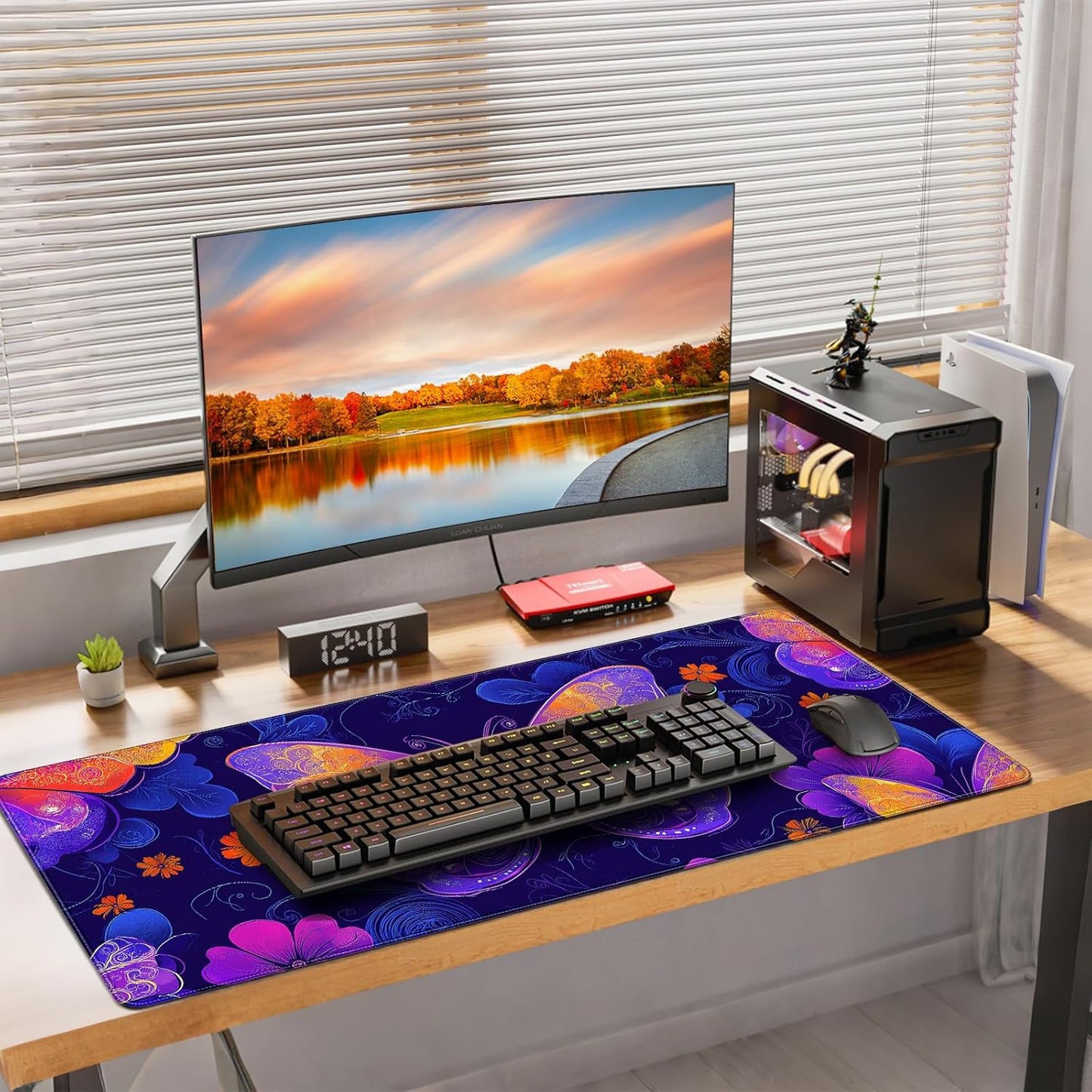 35.4 x 15.7 inches, Large Desktop Mouse pad, Keyboard and Mouse Pads for Work and Home Computers, and Large Laptop Mouse mat，Purple Butterflies