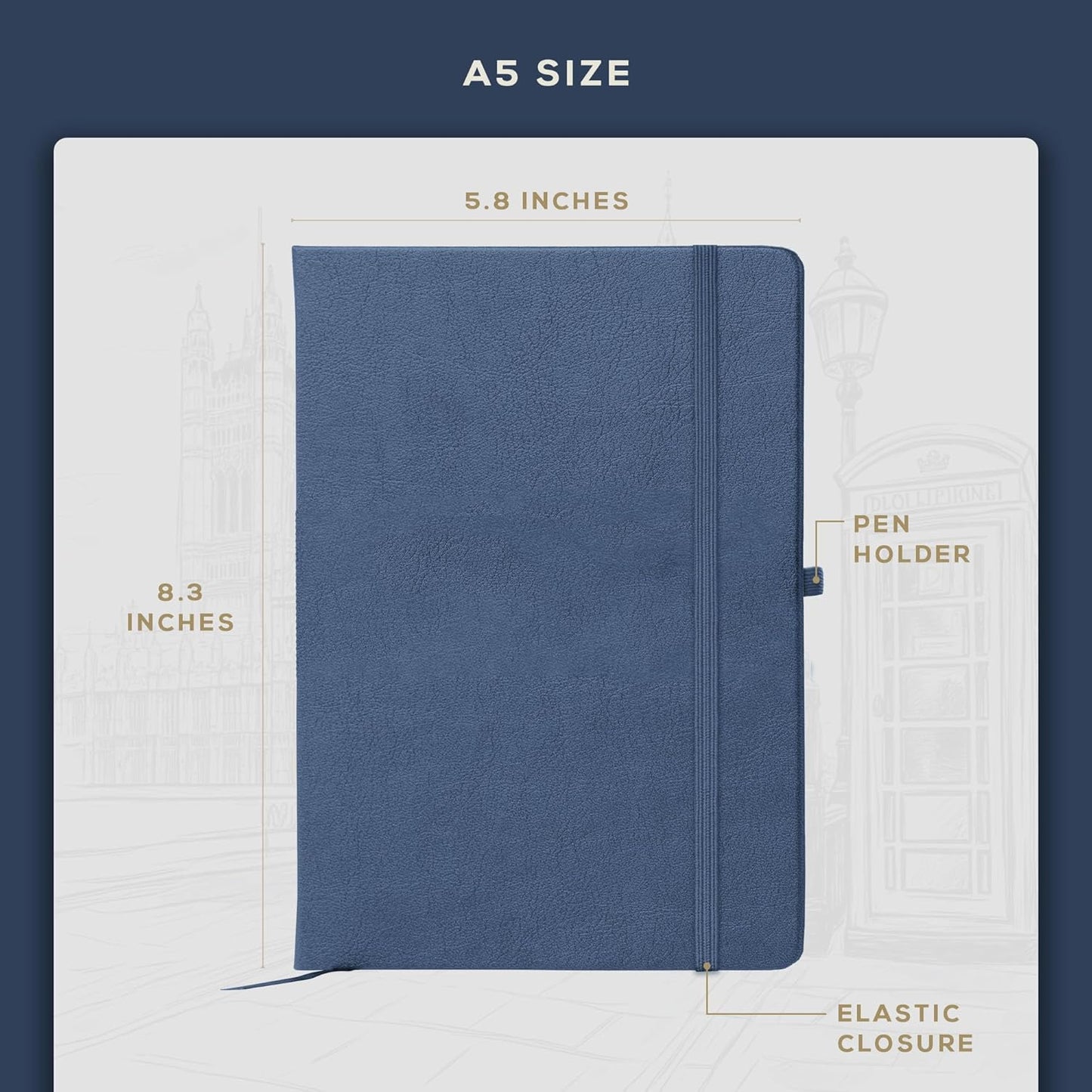 BEECHMORE BOOKS Graph Paper Notebook - Regular, Navy | Premium Square Grid Math & Science Journal | 5.75" x 8.25" Hardcover Vegan Leather | Thick 120gsm Cream Graph Paper | Gift Box for Men & Women