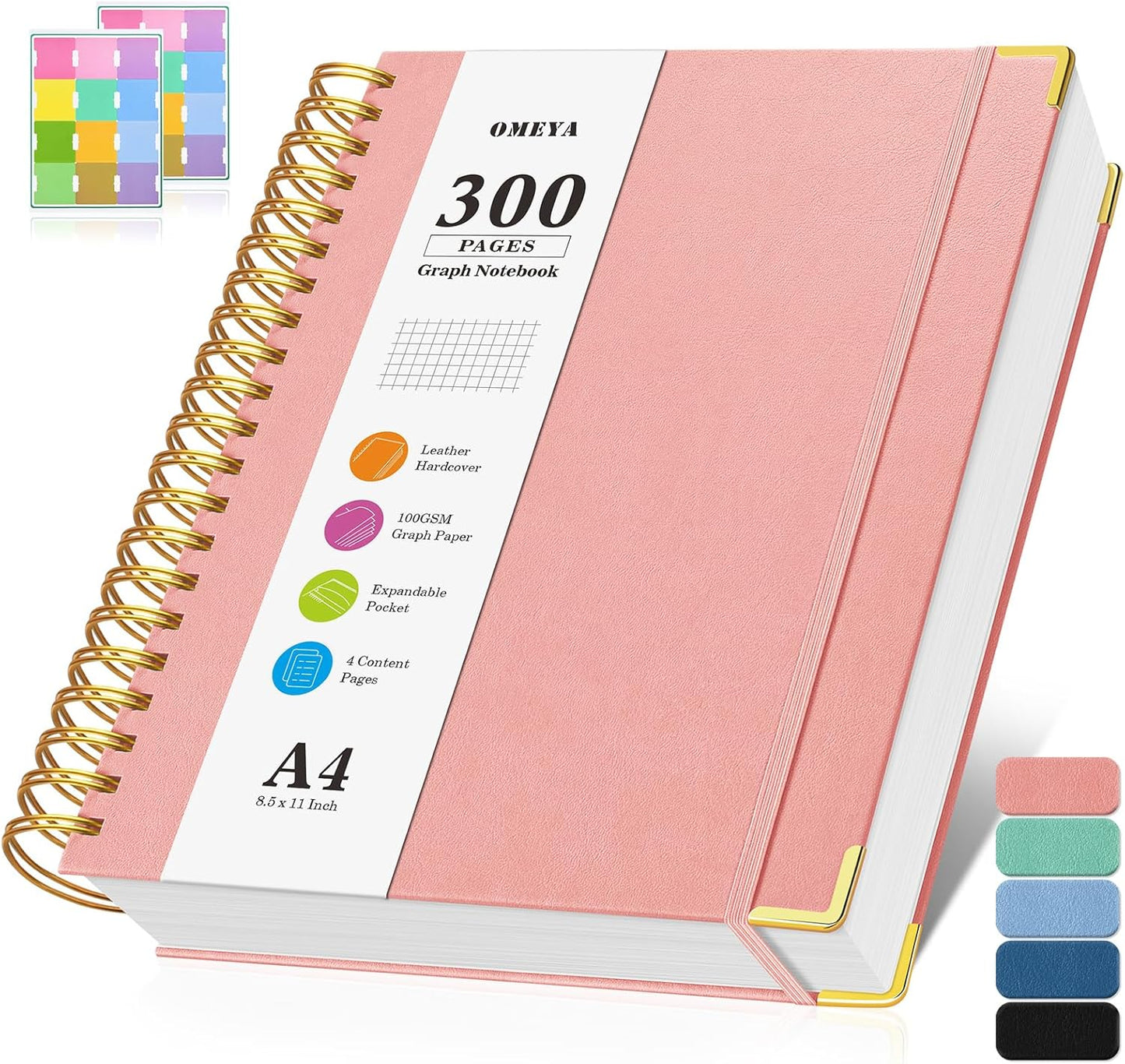 Graph Paper Notebook, Spiral Grid Notebook 8.5" X 11", Hardcover Leather Journal 300 Pages, 100GSM Thick Grid Paper Notebook, Large A5 Graphing Notebook Journal for Women Men Writing Engineering Work