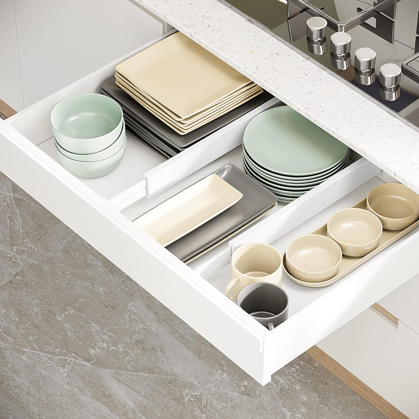 BAMEOS Drawer Dividers Bamboo Separators Organization Expandable Organizers for Kitchen Bedroom Bathroom Dresser Office 4-pack