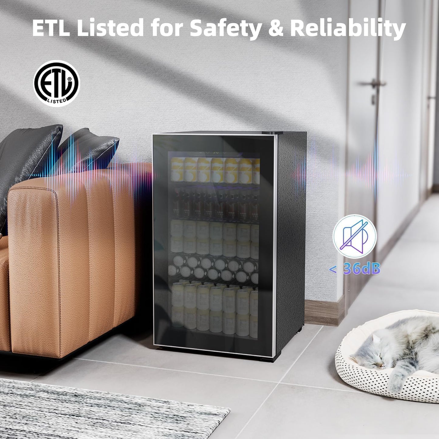 COWSAR Mini Fridge Cooler, 130 Can Beverage Refrigerator with Glass Door, ETL Approved Wine Fridge with Digital Temperature Control, LED Light, Reversible Door for Home, Office, Bar - 3.2 Cu.Ft