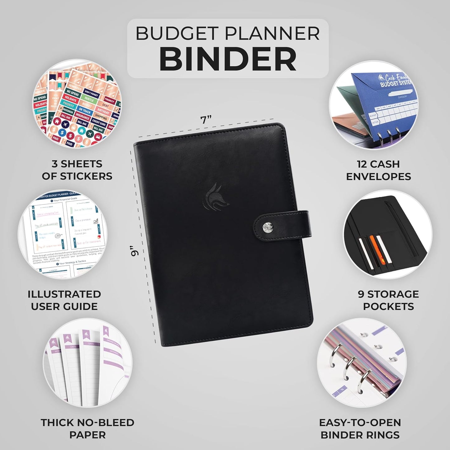 Clever Fox Budget Planner Binder – Monthly Financial Organizer Book with Pockets, Bill Tracker, Expense Tracker & Cash Envelopes – Undated Finance Journal for Budgeting – 7″ x 9″ (Black)