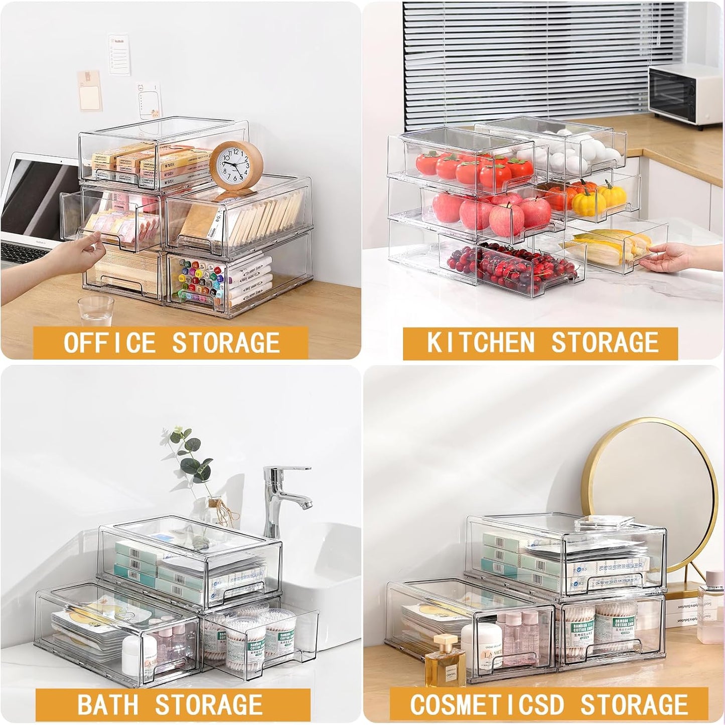 clear Drawer-Type Plastic Storage Box Bins Organizer，Family First Aid Kits Medicine cabinet Box Organizer,Closet ，Shelf，Ointments, Adhesive Bandages，Cosmetics,Office Items (clear, 6L)
