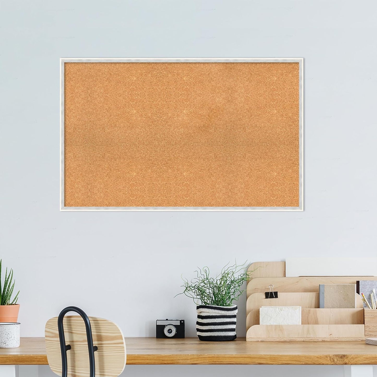Amanti Art Natural Cork Board for Wall, 27x43 Vision Board with White Frame, Oversize Corkboard Office Decor for Home Organization, Modern Corkboard Pinboard to Display Items for Home Organization in