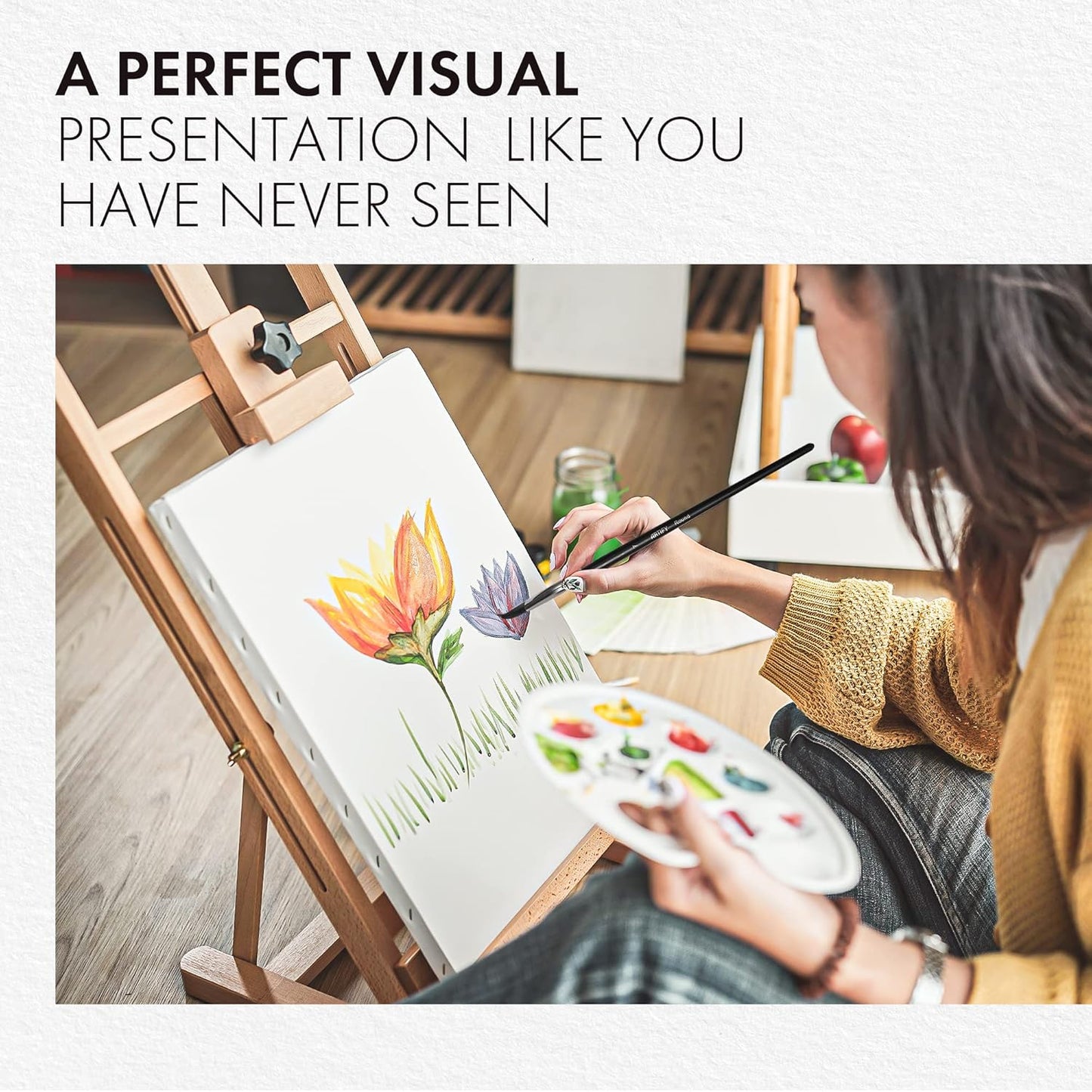 ARTIFY 12 PCS Watercolor Brushes Set, Synthetic Paint Brushes for Watercolor Painting, Acrylic, Gouache & Oil Painting - Detail Paint Brushes, Round, Flat, Cat's Tongue,Liner for Beginners & Kids