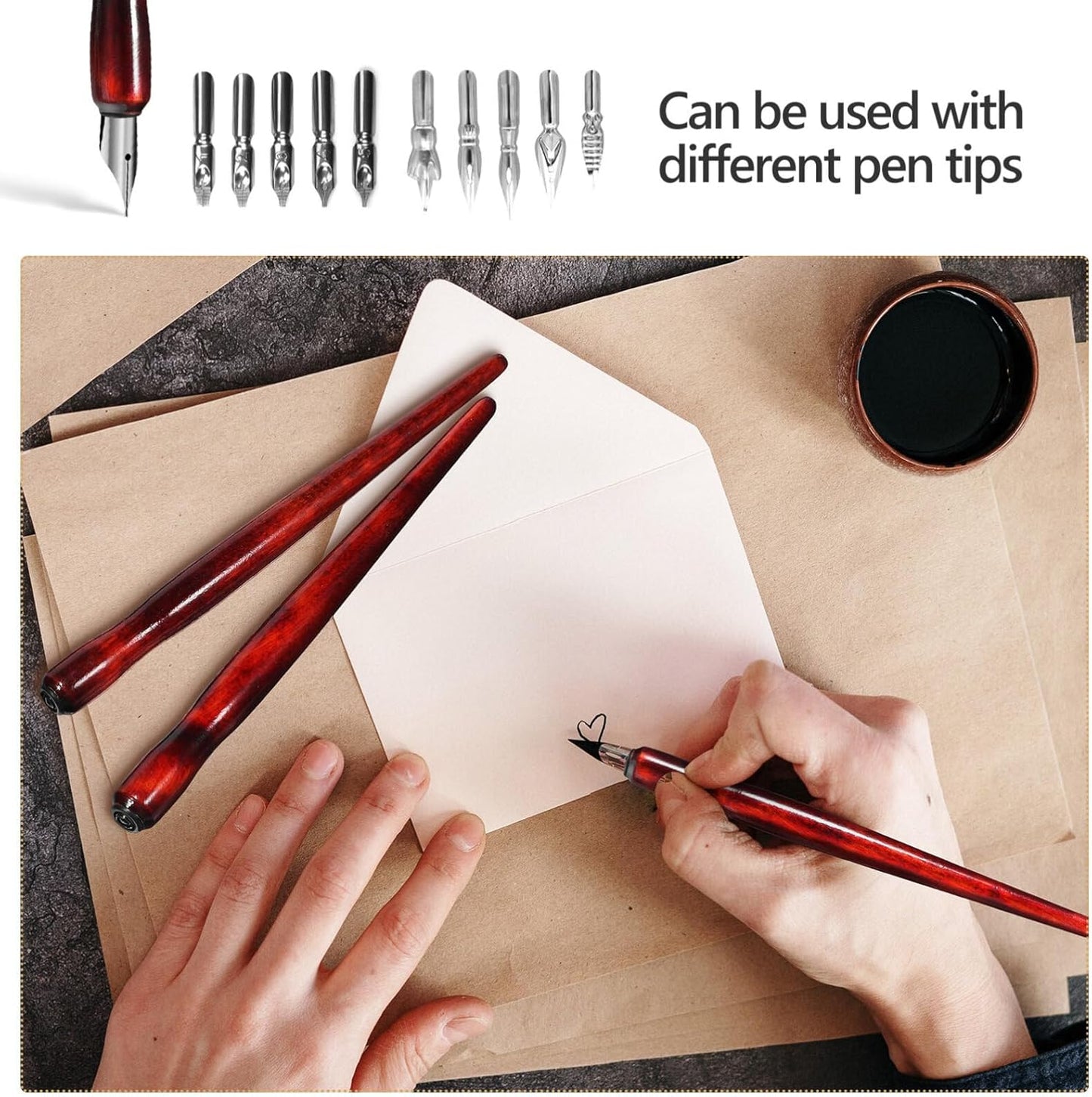 Gadpiparty 12-Piece Wooden Dip Pen Holder Set for Calligraphy, Drawing & Illustration - Portable Dark Red Penholder with Comfort Grip, Ideal for Ink Writing & Sketching