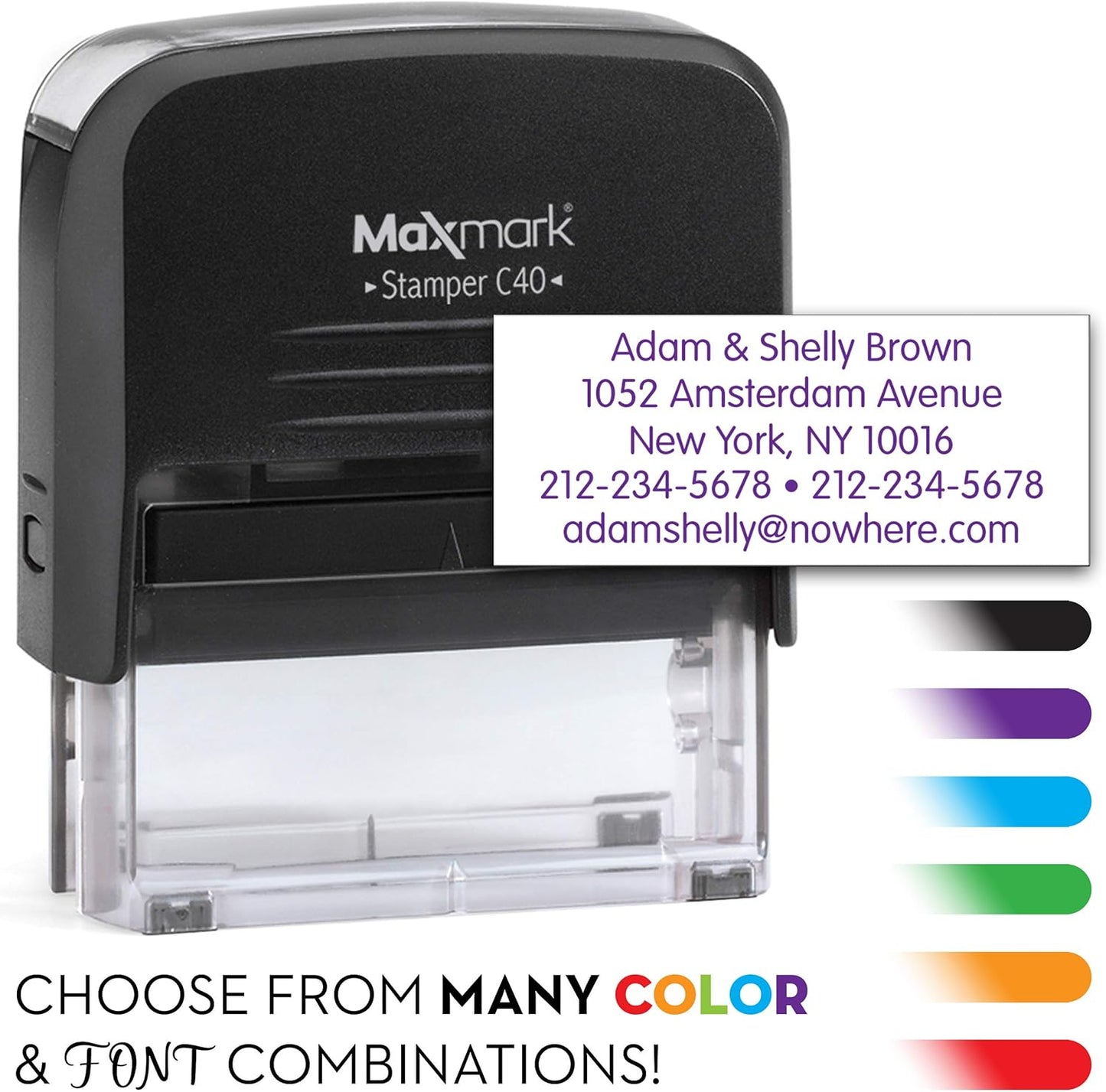 Custom Self Inking Rubber Stamp - Up to 5 Lines of Text - Choose from 15 Ink Colors - Large Size