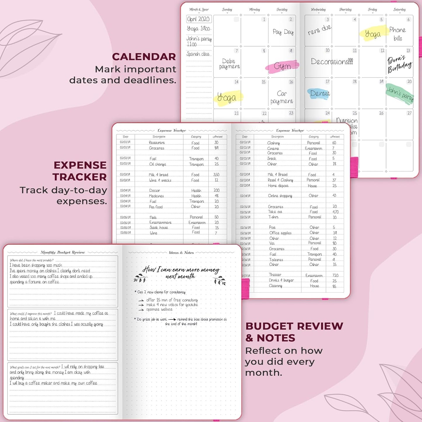 GoGirl Budget Planner – Monthly Financial Planner Organizer Budget Book. Expense Tracker Notebook Journal to Control Money, Compact (Hot Pink)