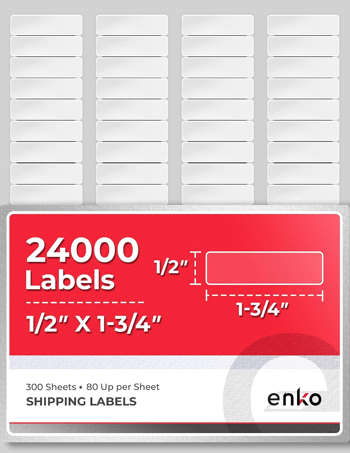 enKo 24000 Labels, 1/2 x 1-3/4 inches - White - Address, Mailing, Shipping and Barcode Blank Labels for Laser and Inkjet Printers