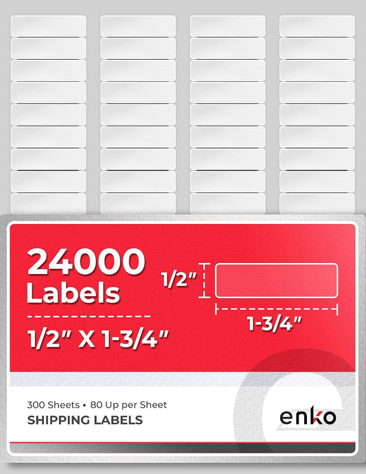 enKo 24000 Labels, 1/2 x 1-3/4 inches - White - Address, Mailing, Shipping and Barcode Blank Labels for Laser and Inkjet Printers