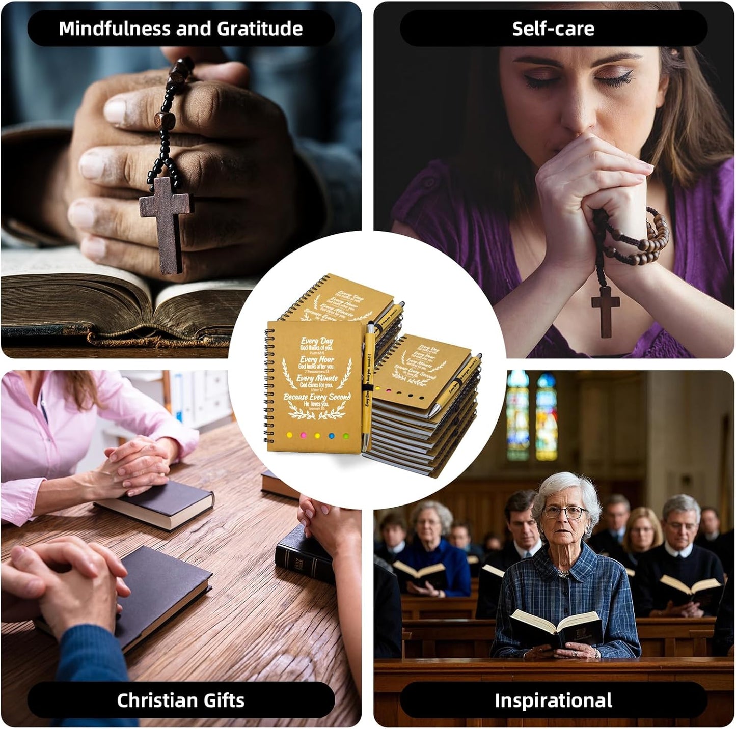 60 Pcs Bulk Fathers Day Christian Gifts Prayer Journal for Woman - 30 Set Religious Notepad with Christian Pen - Bible Notebook - Church Gifts for Inspirational, Bible Study, Devotions ( Brown )