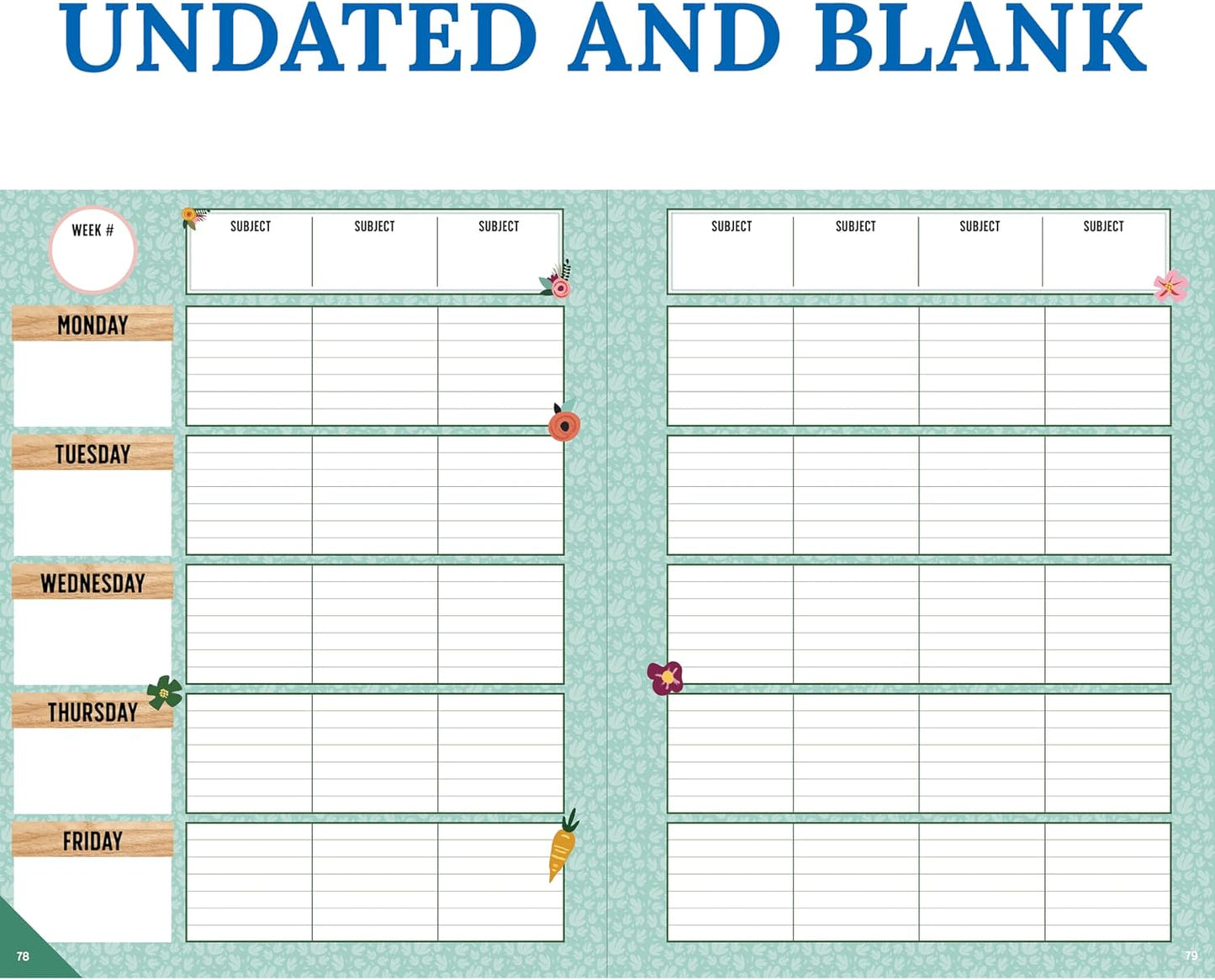 Carson Dellosa Grow Together Teacher Planner, 8" x 11" Green Spiral Bound Lesson Plan Book With Stickers, Checklist, Notes, Garden Theme School Supplies for Classroom Organization