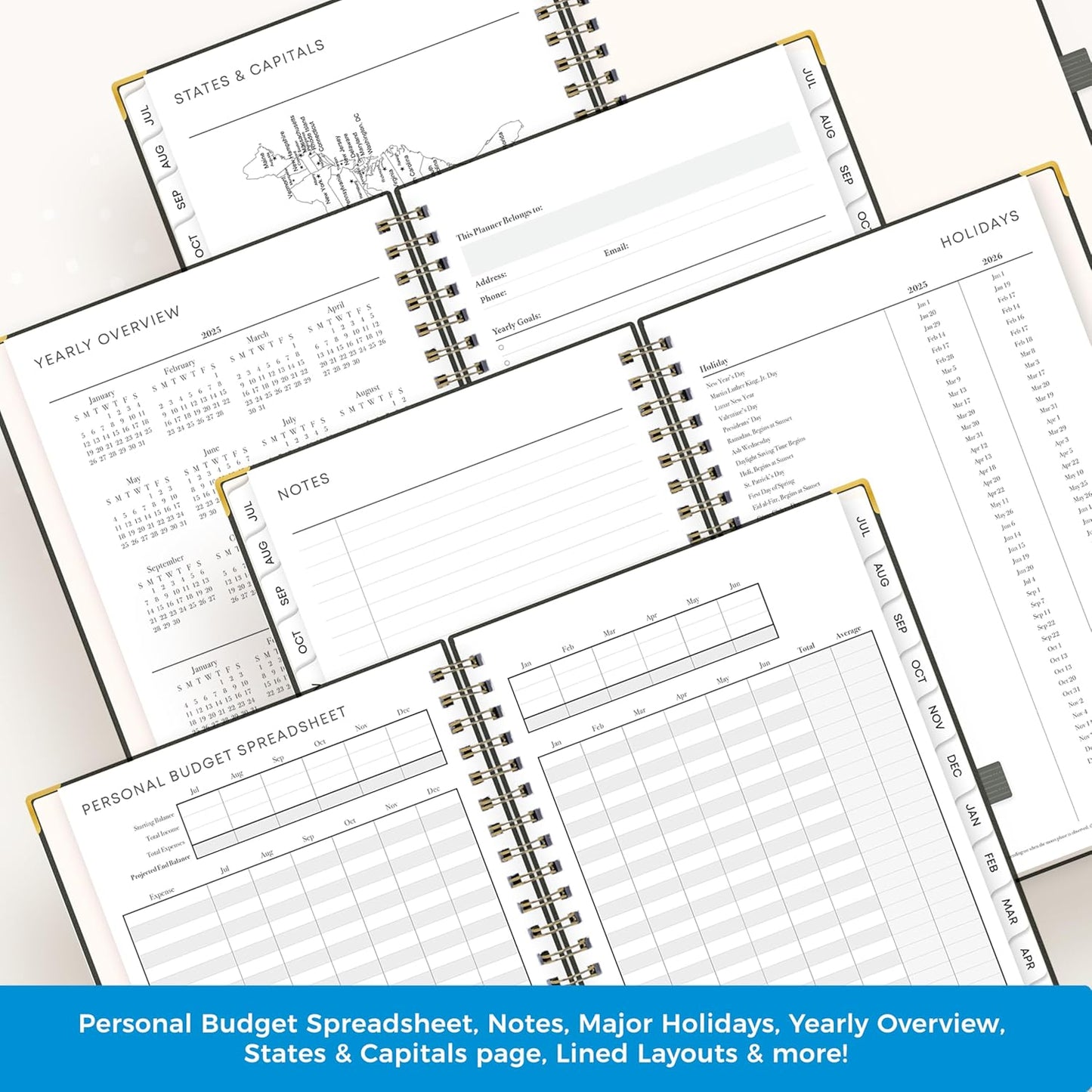 Blue Sky 2025-2026 Weekly and Monthly Academic Year Planner Calendar, July 2025 - June 2026, 5" x 8", Faux Leather Cover, Wirebound, Storage Pocket, Laminated Tabs, Olive