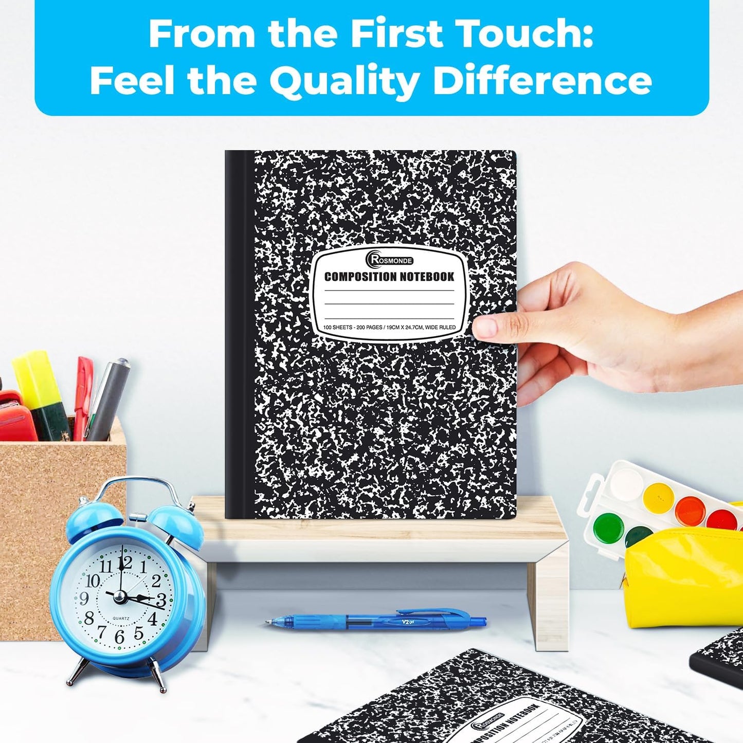 50 Pack Composition Notebooks Bulk Wide Ruled, 200 Pages (100 Sheets), 9-3/4 x 7-1/2, Hard Cover, Bulk Black Marble Composition Notebook, Bulk Office Notebooks, Bulk Notebooks School Supplies