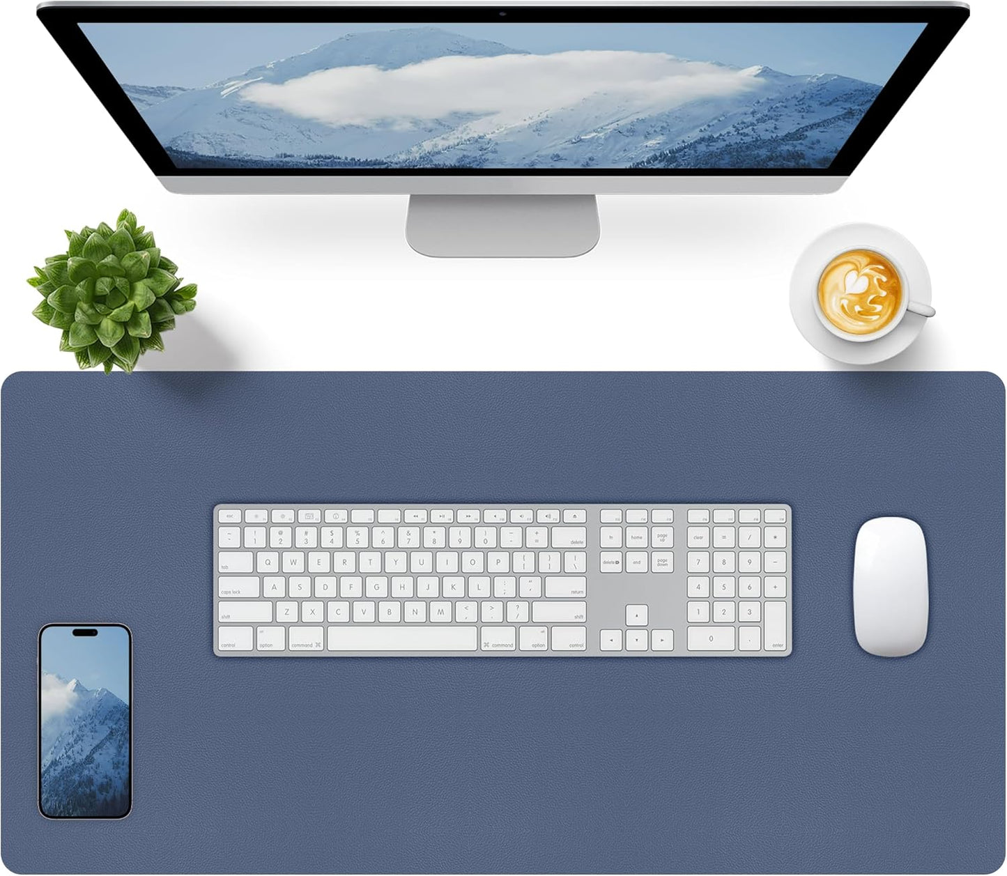 Bloss Grey Blue Desk Mat, Leather Desk Matt for Desktop, Waterproof Large Keyboard Mat, Computer Mat for Office/Home/Decor(31.5 x 15.7 Inches)