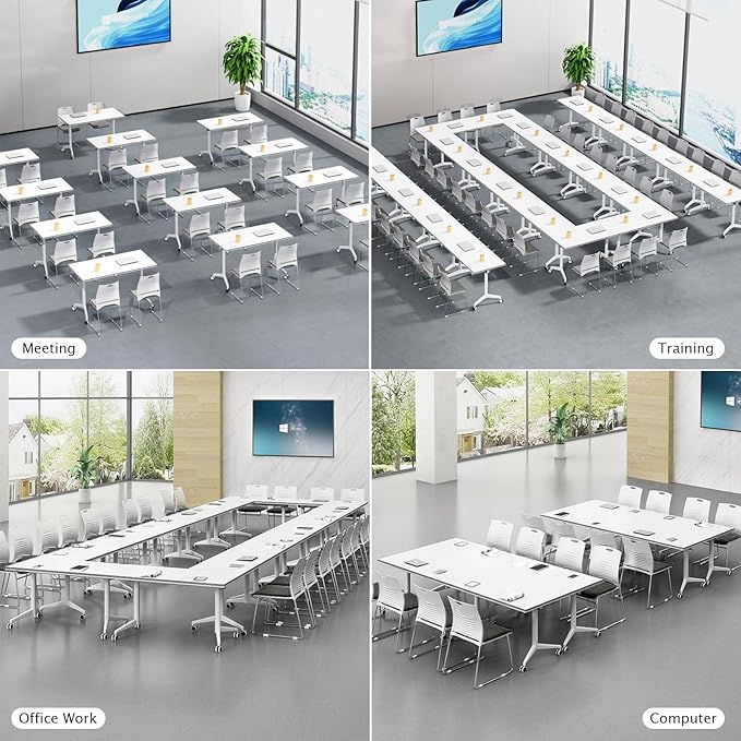 Conference Table Folding Conference Table, Modern Conference Room Table White Meeting Table Flip Top Large Mobile Training Tables, Mobile Training Seminar Tables for Office Classroom (4pack 63in)