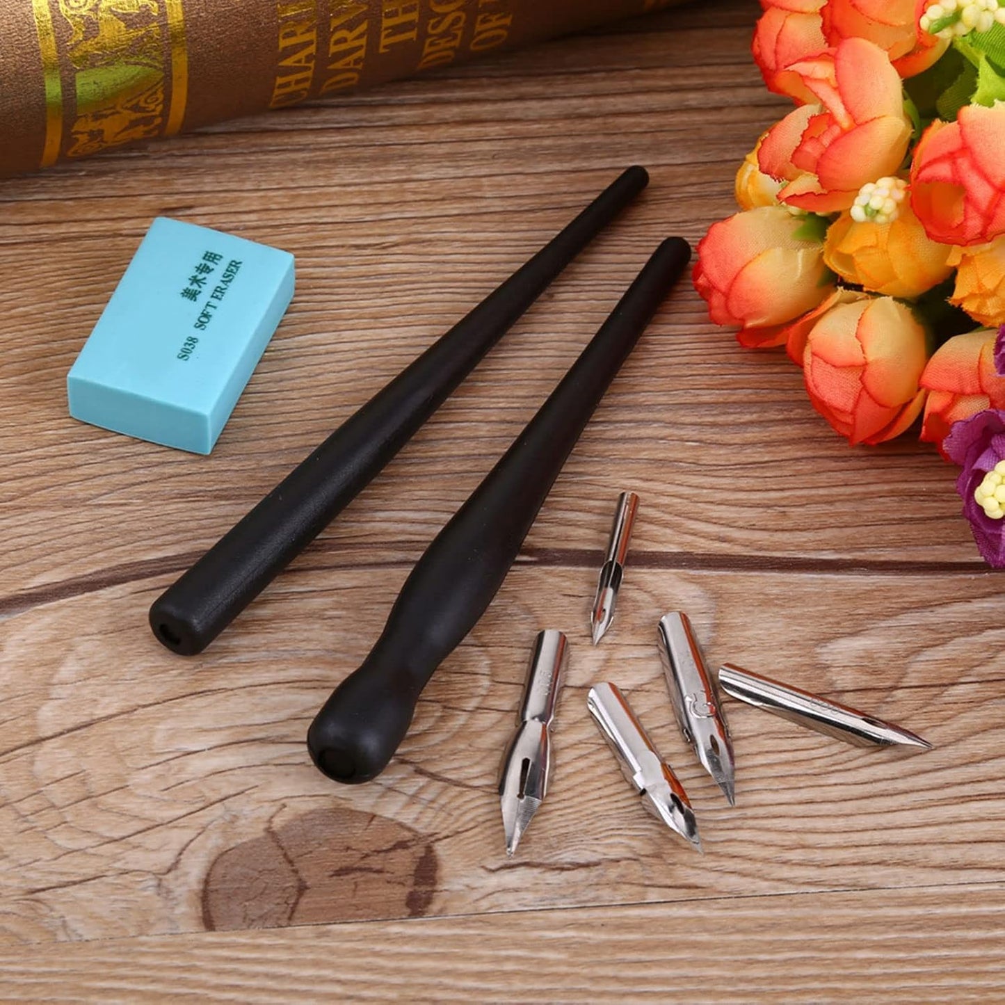 Dip Pen Set With 2 Manga Pen Nib Holder and 5 Dip Pen Nibs, Cartoon Comic Dip Pen Set, Drawing Comic Pen Nib With Drawing Eraser