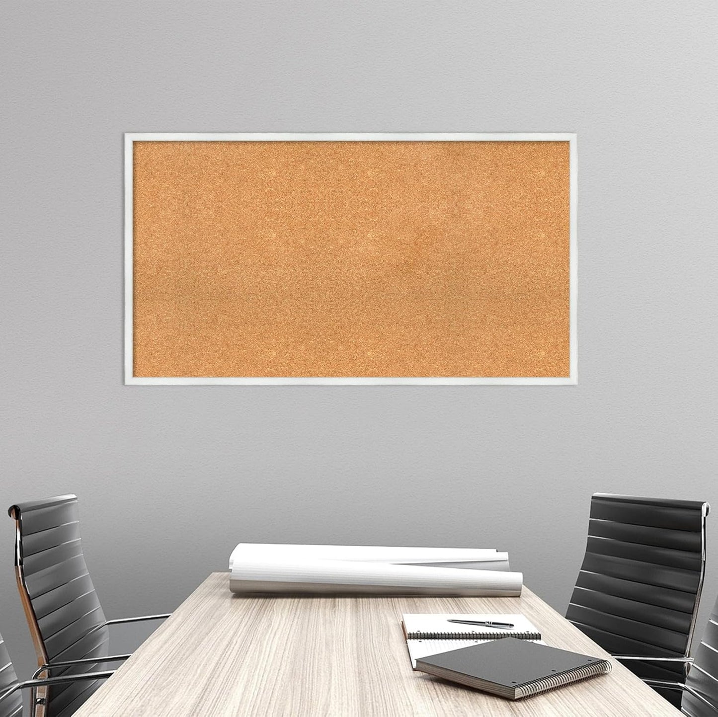 Amanti Art Natural Cork Board for Wall, 25x45 Vision Board with White Frame, Oversize Corkboard Office Decor for Home Organization, Country Rustic Corkboard Pinboard to Display Items for Home