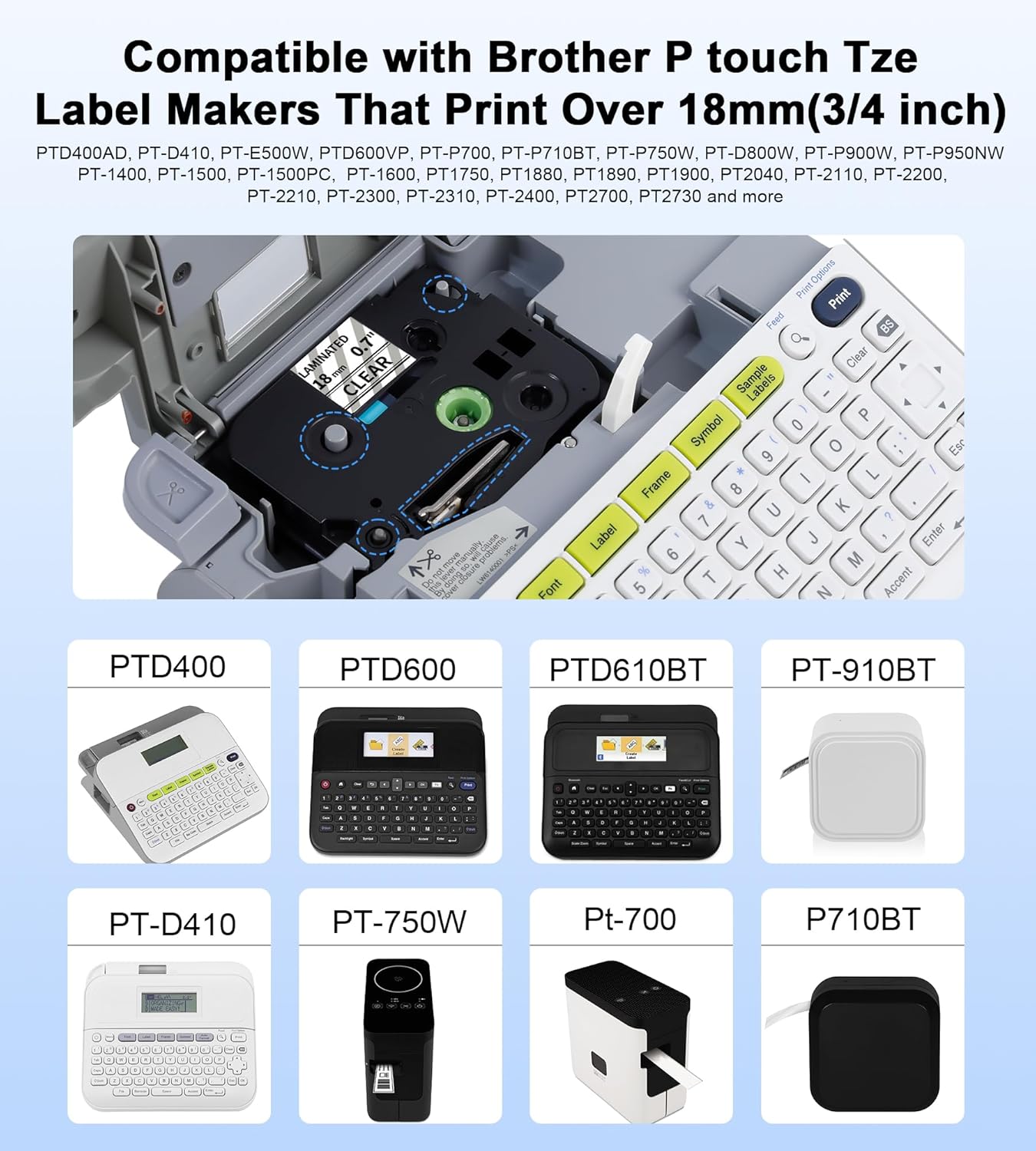 Tze-141 18mm 0.7inch Laminated Clear Tape Compatible for Brother PT-D400 Label Maker Tape Clear, TZ-141 Tze 18mm 3/4inch for Brother P-Touch PT-D600, PT-D410, PT-D610BT Label Maker, 5 Pack