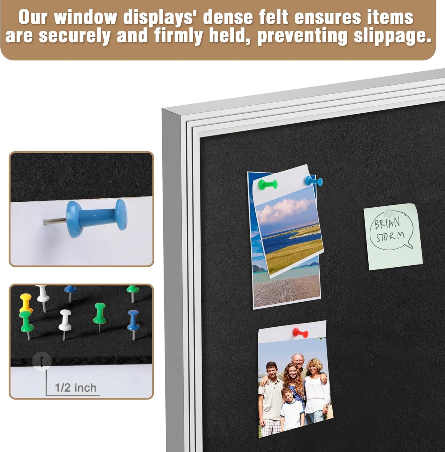 48"x34" Enclosed Bulletin Board, Outdoor Lockable Weather-Resistant Aluminum Cork Noticeboard for School & Office, Silver Frame w/Black Flet