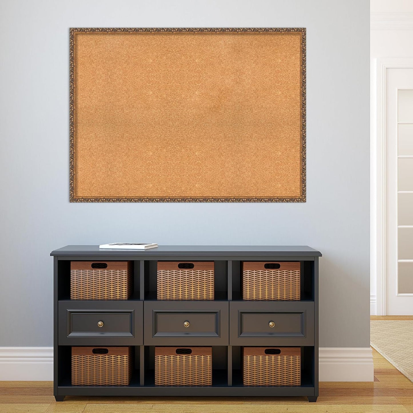 Amanti Art Natural Cork Board for Wall, 34x46 Vision Board with Bronze Frame, Oversize Corkboard Office Decor for Home Organization, Traditional Corkboard Pinboard to Display Items for Home