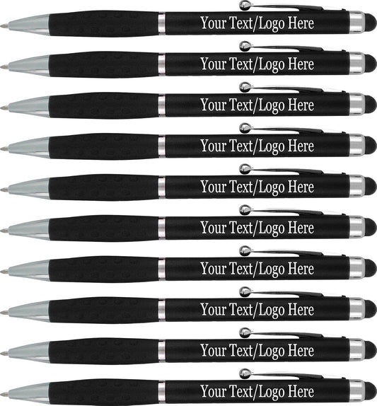 Personalized Stylus Pens With your Custom Logo or Text-600 Pack Bulk-for Businesses, Parties, and Events, 2 in 1 Ballpoint Pen & Stylus for Touchscreen Devices, Black Barrel, Black Ink