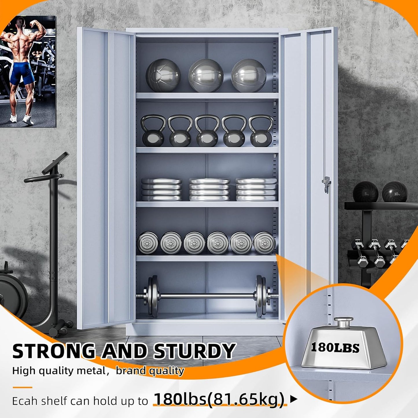 INTERGREAT Tall Metal Storage Cabinet Locking Steel with 4 Adjustable Shelves,72" Lockable Cabinets Lock 2 Doors for Office Garage Supply Home (Cement Gray)