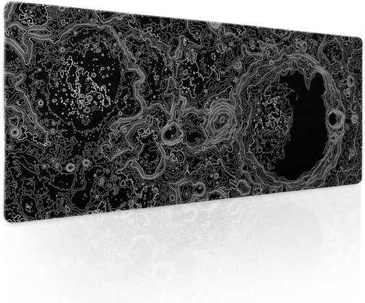 Black Whtie Topographic Gaming Mouse Pad XL Topo Moon Relief Map Extended Large Mat Mousepad Desk Pad Non-Slip Rubber Base Stitched Edge Long Keyboard Playmat for Desk Computer,31.5×11.8 Inch