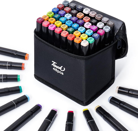 48 Colors Alcohol Markers - Dual Tip Permanent Art Markers Set for Coloring Drawing Painting, Fine and Chisel Tip Alcohol Based Pens with Storage Case for Adult Artists