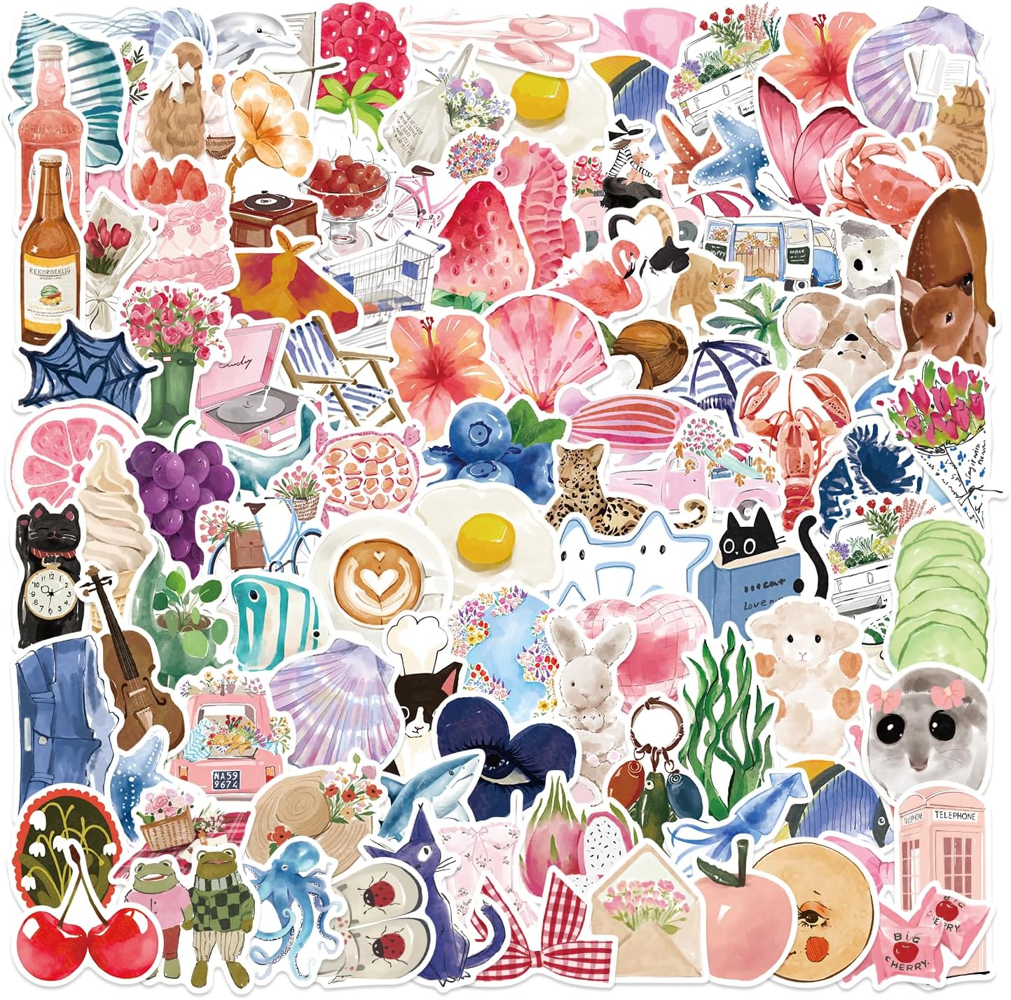 150PCS Aesthetics Stickers,Summer Watercolor Decals,Vinyl Waterproof Stickers for Laptop Water Bottle Journal