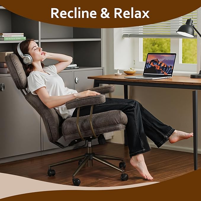 Faux Leather Executive Office Chair - Big and Tall Ergonomic Home Office Chair,Reclining Computer Desk Chairs with Lumbar Support,Adjustable Task Swivel Rolling PC with Wheels,Grey,Suede