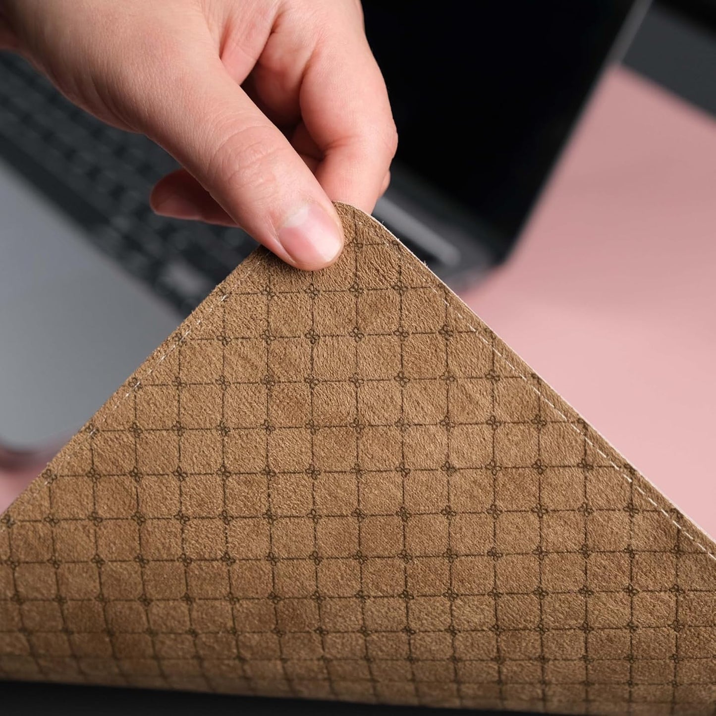 Jersey Genuine Calfskin Leather Desk Pad, Office Desk Mat with Non-Slip Bottom, Smooth Surface for Mouse & Keyboard, Desk Protector (14.6x31.5 inches) (Pink)