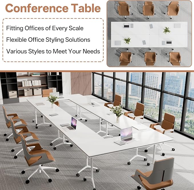 Conference Table, Folding Conference Tables for 2-20 People, Modern Conference Room Table with Wheels, Super Sturdy Large Rectangle Mobile Meeting Seminar Tables for Office (2PCS 47.2in)
