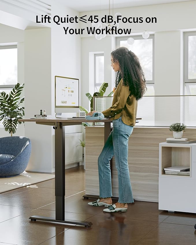 FEZIBO One-Piece Standing Desk Adjustable Height Stand up Home Office Desk, 55x24 Inch Electric Standing Computer Desk, with 4 Memory Presets, Fixable casters, Rustic Brown