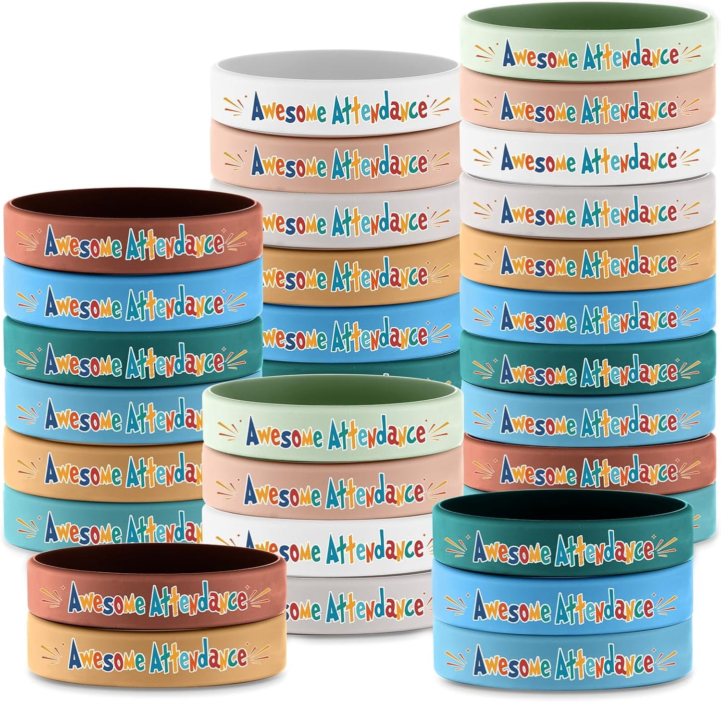 60 Pcs Awesome Attendance Wristbands for Students, Perfect Attendance Awards for Classroom Prizes, Unisex Stretch Silicone Motivational Wristbands for Student from Teacher Classroom Prizes