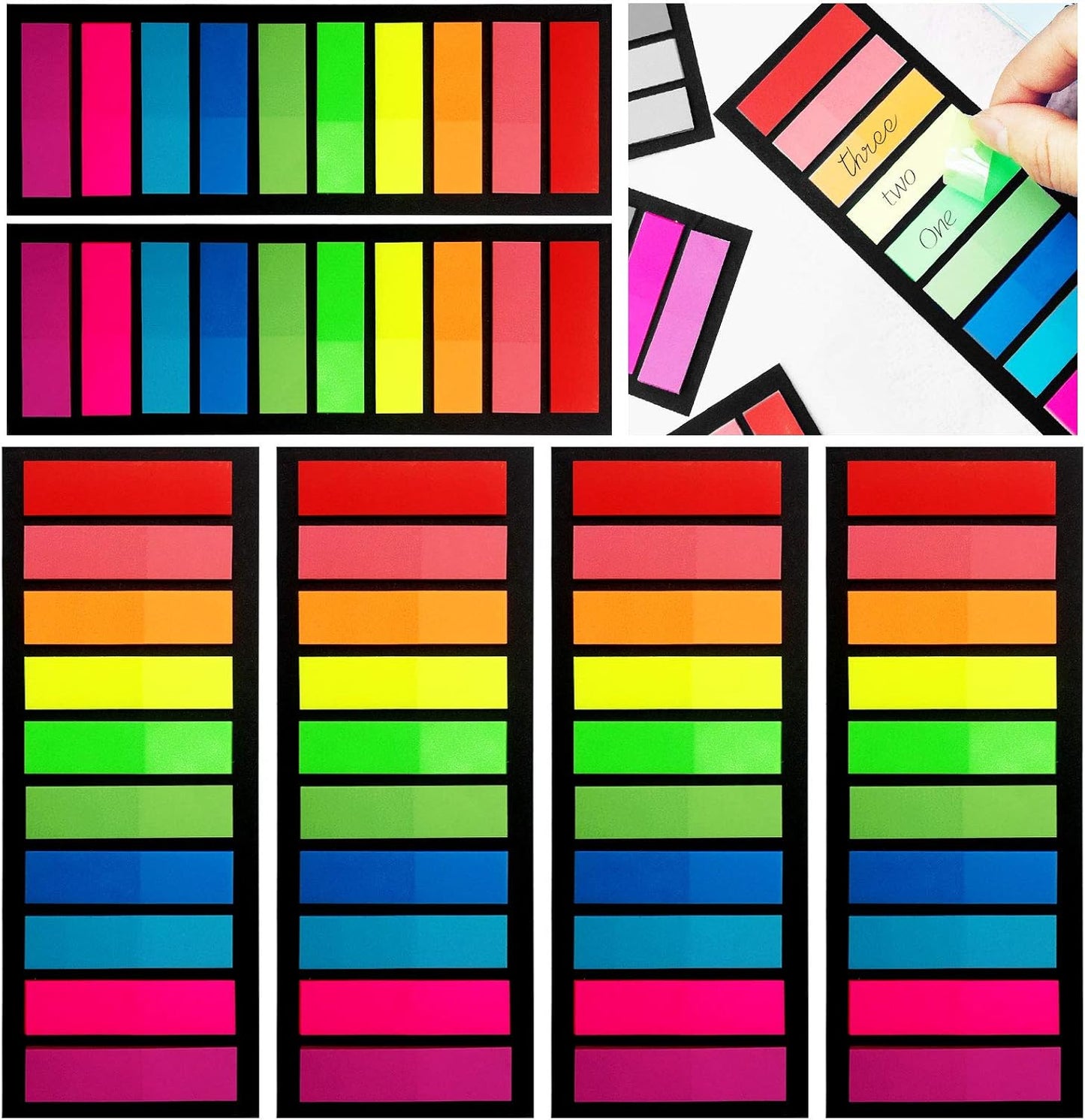 1200Pcs Colored Page Markers,6Set Fluorescent Sticky Tabs in 10 Primary Color,Neon Sticky Notes Flags,Waterproof Writable Translucent Page Flags for Books,Notebook,Removes Cleanly (Neon 1 Design)