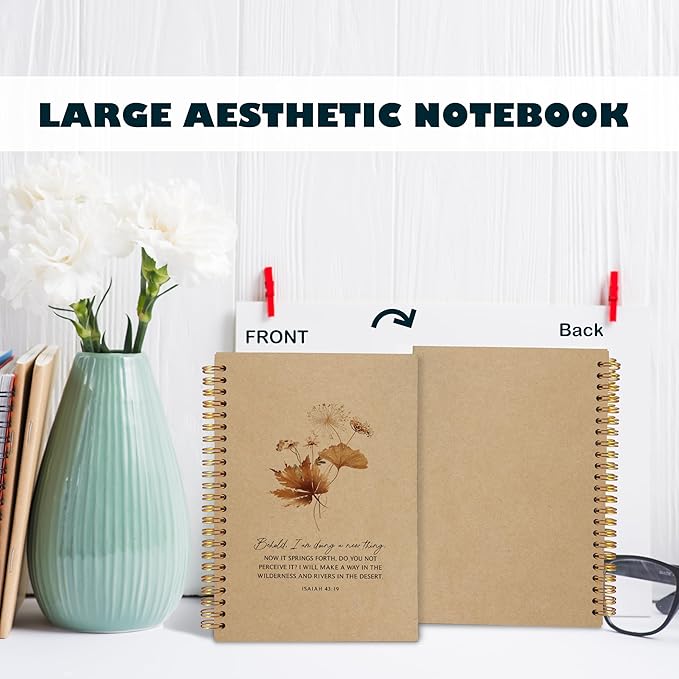 Behold I am Doing a New Thing Floral Christian Notebook Journal, Christian Gifts for Women, Bible Notebooks for Note Taking, Bible Journaling Notebook, Hardcover Spiral Notebook 5.5x8.3 kraft paper