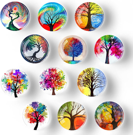 12Pcs Glass Refrigerator Magnet Fridge Sticker，Life Tree Crystal Fridge Magnets Decoration for Crafts,Strong Fridge Magnets for Kitchen, School,Office Whiteboard, Cabinet and Dishwasher (Life Tree)