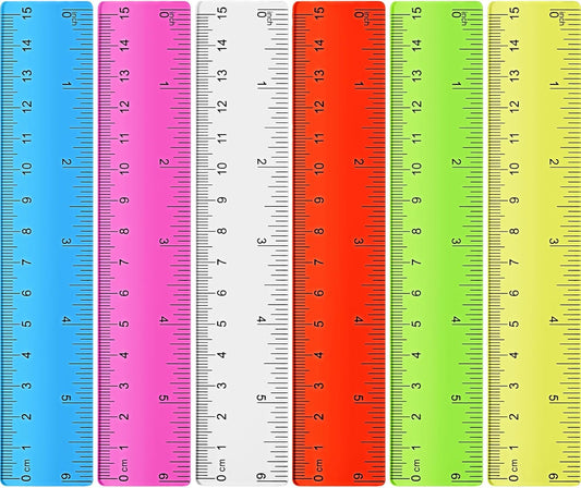 Zonon 6 Pcs 6 Inch Ruler Bulk Colorful Plastic Flexible Straight Metric Rulers with Centimeters and Inches Drafting Measuring Tool for Classroom School Students Education