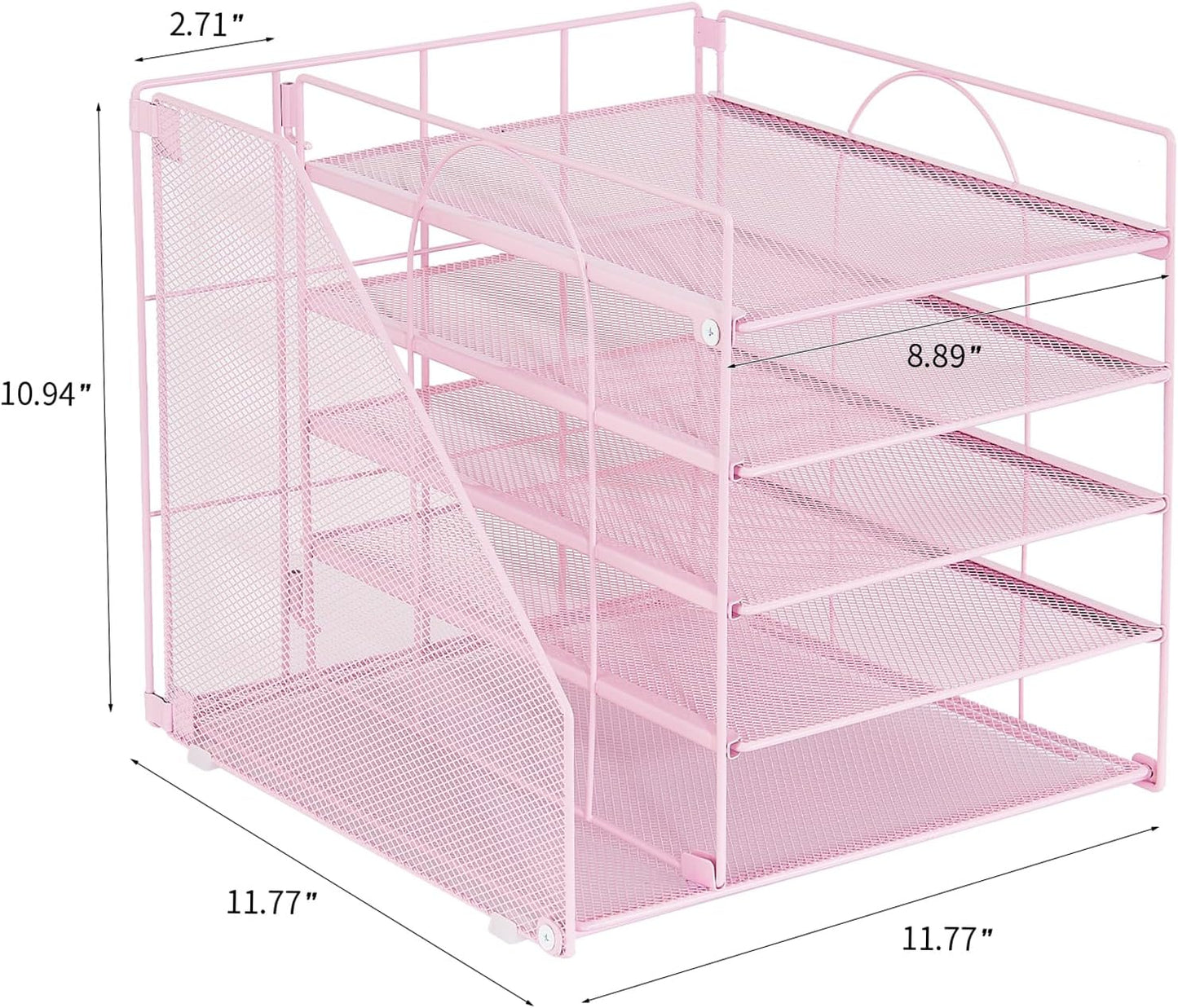 Desk Organizers and Accessories, 5-Tier Paper Letter Tray Organizer with File Holder, Pink Office Decor (Pink)