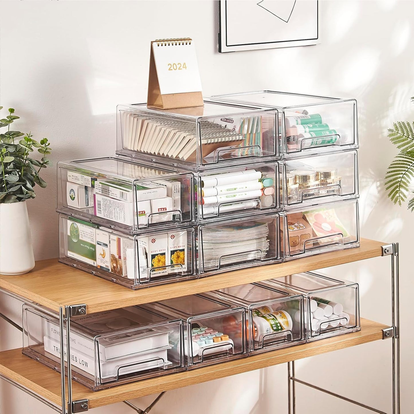 clear Drawer-Type Plastic Storage Box Bins Organizer，Family First Aid Kits Medicine cabinet Box Organizer,Closet ，Shelf，Ointments, Adhesive Bandages，Cosmetics,Office Items (clear, 2M)