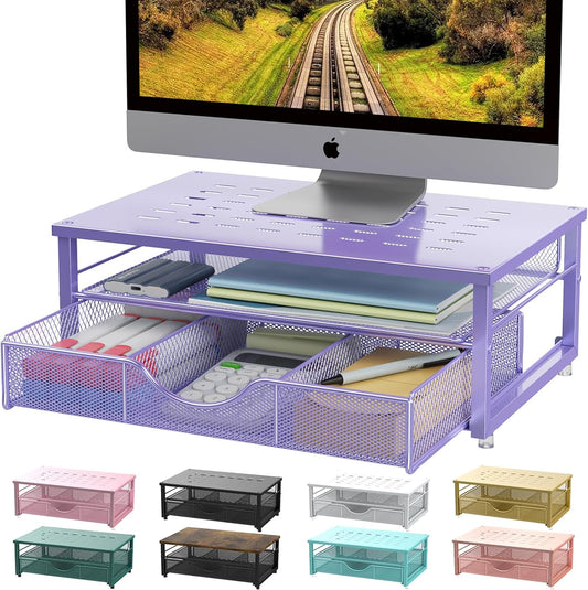 gianotter Computer Monitor Stand Riser, office organizer with Drawer, Office Organizers Storage for Classroom Office Supplies (Purple)