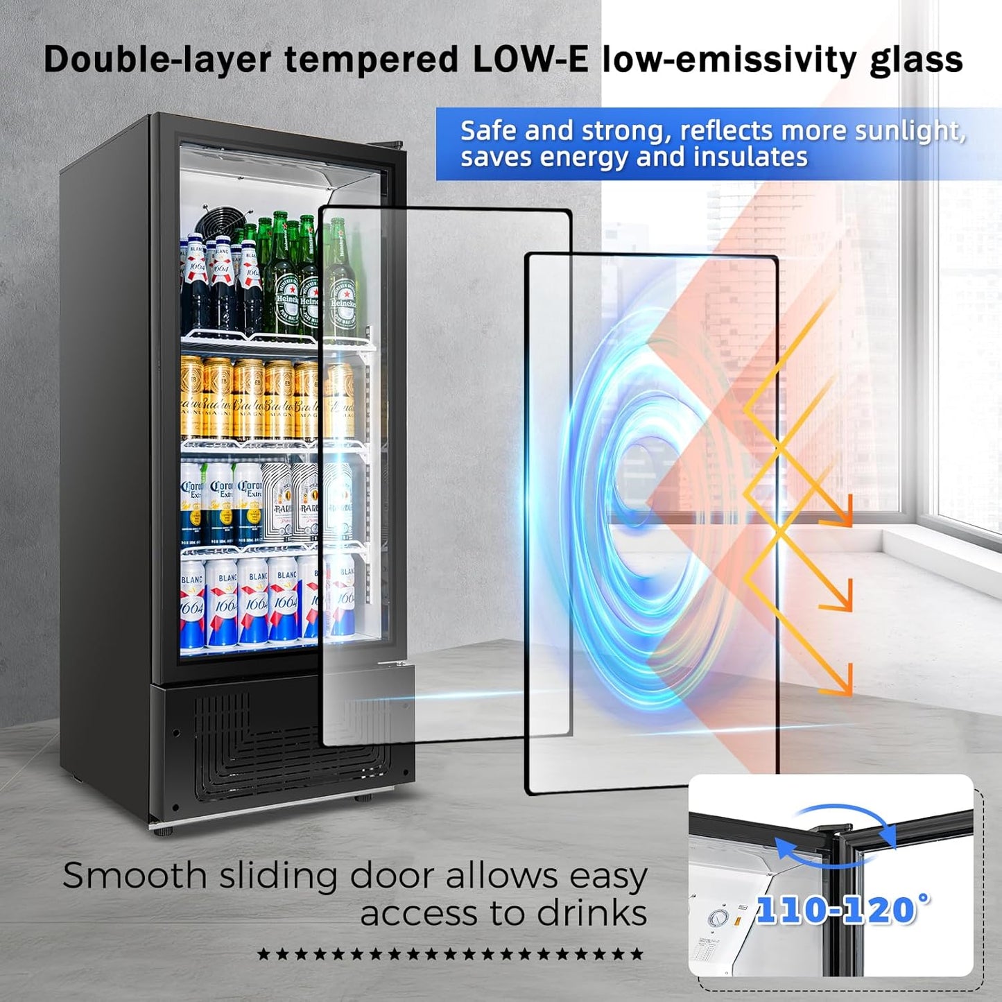6.5 Cu.Ft Commercial Beverage Refrigerator Glass Door Upright Drink Cooler Display Fridge with Adjustable Shelves and LED Light for Restaurant Bar Store Office